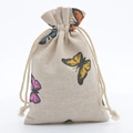 Cotton linen drawstring jewelry pouch with colorful butterfly pattern and thick cotton ropes - Butterfly