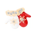 Christmas glove brooch with red enamel and inlaid rhinestones on a metal base - Christmas Gloves Style (C1444)