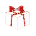 Christmas gift box brooch in white enamel with red ribbon and sparkling rhinestones - White Gift Box Style (C1445)
