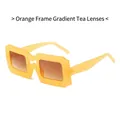 Vintage orange rectangle sunglasses with thick frames and gradient brown lenses - Orange Frame Gradient Tea Lens
