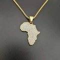 Colgante mapa de África hip hop chapado en oro con brillantes y cadena de caja - Modelo DZ168A Colgante Grande / Dorado
