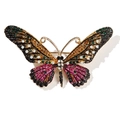 Squisita spilla a farfalla con strass colorati su una base in lega placcata oro - Rosa e Verde