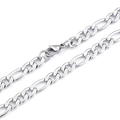 Classic silver titanium steel NK Figaro chain necklace with lobster clasp for men - Steel Color (KN80109-Z) / 7mm Width x 600mm Length