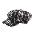 Cappello newsboy classico a scacchi bianchi e neri in tessuto tweed - Regolabile (56-60cm) / Quadri Nero