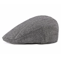 Retro grey herringbone baker boy cap for men with a classic British flat brim style - M (56-58cm) / Black and White Herringbone