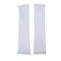 Elegant white floral lace arm sleeves with breathable fingerless design and ruffled edges - White