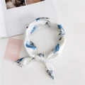 Elegant white square silk scarf with blue abstract bird prints and orange accents - 39 Swan Blue