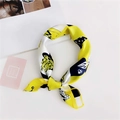 Polka dot and city silhouette printed square scarf in yellow and black silk-like fabric - 25 Yellow White Cartoon