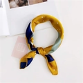 Polka dot silk scarf with yellow and blue patchwork design on a white background - 23 Stripe Dot Yellow