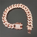 Detail van 12mm roségouden Cubaanse armband met sprankelende zirkonia pavé-zetting luxe - 20cm / Roségoud / Side Release Buckle