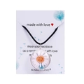 Handmade clear glass pendant necklace with real white daisy dried flower on a black cord - Pink