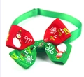 Christmas snowman pattern dog bow tie in red and green festive ribbon colors - VN085-3-Snowman Print Red Green Bow Tie