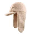 Gorro de invierno de lana de cordero blanco crema con orejeras y forro térmico - 58cm / Beige