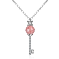 Elegante kroonsleutel ketting met roze aardbeikristal en fonkelende witte diamanten - Kroonsleutel Hanger / Natuurlijk / Witgoud