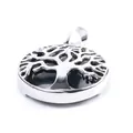 Tree of Life necklace featuring a round hollow pendant with a polished black natural stone - Black Agate (No Chain)