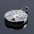 Silver tree of life pendant necklace featuring clear natural stone inlay in a round design - White Crystal (No Chain)