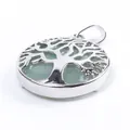 Silver tree of life pendant with round green aventurine stone on white background - Green Aventurine (No Chain)