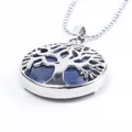 Lapis Lazuli Tree of Life pendant necklace in silver hollow-out round design - Lapis Lazuli With Chain