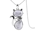 Cute cat pendant necklace crafted with white marble stone and a silver-colored chain - Howlite