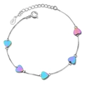 Bracelet minimaliste en argent S925 avec cinq breloques cœur aux reflets dégradés colorés - Cuivre / Cuivre plaqué or blanc