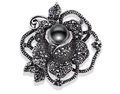 Spilla vintage a forma di rosa con perla nera e strass su sfondo bianco professionale - Rosa - Perla Nera Marcassite