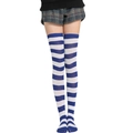 Chaussettes hautes au-dessus du genou à rayures horizontales bleues et blanches cosplay - L (Taille unique) / Bleu Royal/Blanc