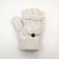 Gants en laine tricotée blanc crème avec rabat à motif flocon et fermeture bouton - Taille unique / Uni Blanc