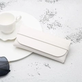Minimalist white leather eyewear case with a sleek rectangular flap and secure strap closure - Plain Pattern / White