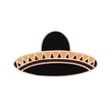 Broche Sombrero noire style punk avec motifs jaunes et bordure dorée - Chapeau Mexicain / Sombrero