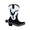 Broche botte de cow-boy en émail noir et blanc avec détail d'éperon pour femme - Botte de Cowboy