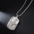 Silver square pendant necklace featuring embossed Medusa logo and Italy engraving details - Medusa Logo Style (A005)