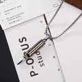 Men's hip hop bullet pendant necklace in dark grey and silver stainless steel finish - Two-tone Splicing Bullet Style (A027)