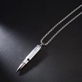 Men's silver bullet pendant necklace with high-shine box chain on a dark background - Exquisite Bullet Shape Style (A024)