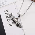 Gothic skull with wings pendant on a pearl chain, vintage silver-tone alloy jewelry - Retro Skull Wing Style (A038)