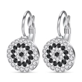 Polished silver 316L titanium steel 12mm hoop earrings with black and white crystals - Black and White