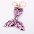 Pink and purple sequined mermaid tail keychain with a gold metal lobster clasp - Mermaid Tail - Pink