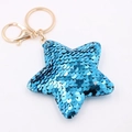 Blue sequin star keychain with golden metal ring on a clean white background - Blue Pentagram