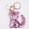 Llavero de gato con lentejuelas rosas para mujer con aro dorado y mosquetón de metal - Gato-Colorido
