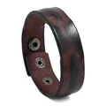 Detail of adjustable snap closure and textured two-tone brown and black leather bracelet - Retro Brown