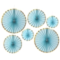 Light blue and gold paper fan decoration set for wedding parties, 6 pieces in various sizes - Blue Foil 6pcs Set