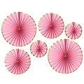 Set of 6 pink paper fan decorations with scalloped gold foil edges for party backgrounds - Pink Foil 6pcs Set
