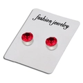 Red round-cut crystal magnetic stud earrings on white card for non-pierced ears - Red
