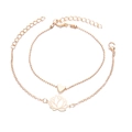 Golden double-layer bracelet set with minimalist hollow lotus and heart charm pendants - 2 Pieces Set / Gold