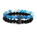 Blue weathered stone and black matte bead bracelet set with micro-paved crown charms - Black Crown Matte Stone Set