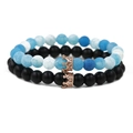 Blue weathered stone and matte black crown beaded bracelet set with rose gold accents - Matte Stone Set Rose Gold