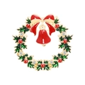Exquisite Christmas wreath brooch with red bells and sparkling crystals on gold alloy - Wreath with Bell Style (C1447)