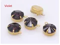 Detailed view of 5 violet crystal glass pendants with gold claw settings for jewelry making - Violet