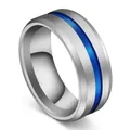 Anello classico in acciaio inossidabile spazzolato 8mm con scanalatura blu scuro - US 6 / Acciaio e Blu