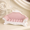 Mini bank juwelendoos van roze stof met wit reliëf hars frame decoratieve doos - Sieradenhouder in Sofavorm