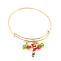 Detail of Christmas bangle with red and green enamel candy cane and bead charms - Candy Cane
